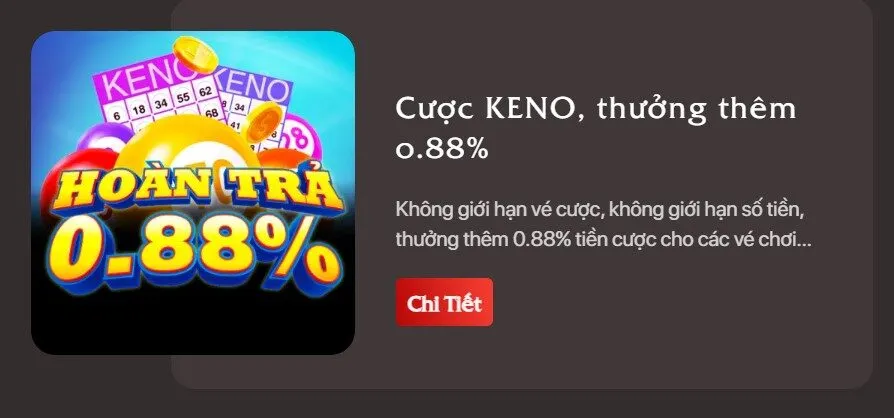 Keno Xo88 hoàn trả 0.88%